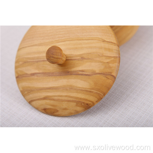 Olive Wood Salt Keeper With Knob Lids